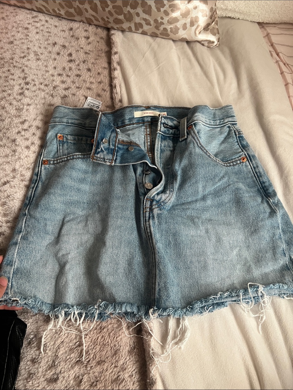 LEVIS Light Wash Denim Mini Skirt with Raw Hem